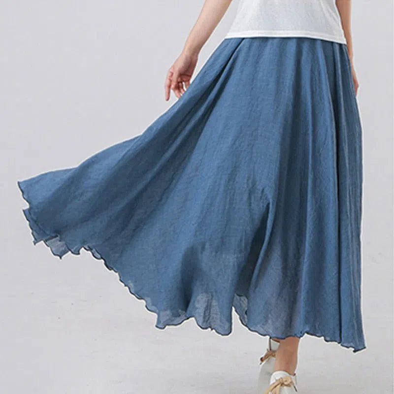 Women's Maxi Skirt Elastic High Waist Pleated Beach Skirts Boho-Maas