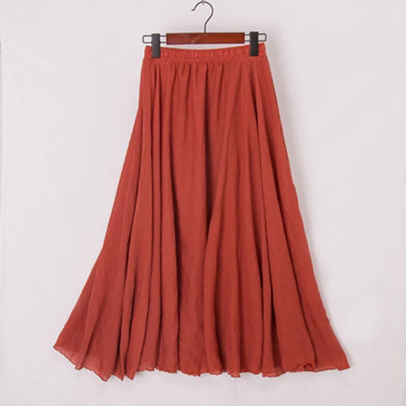 Women's Maxi Skirt Elastic High Waist Pleated Beach Skirts Boho-Maas