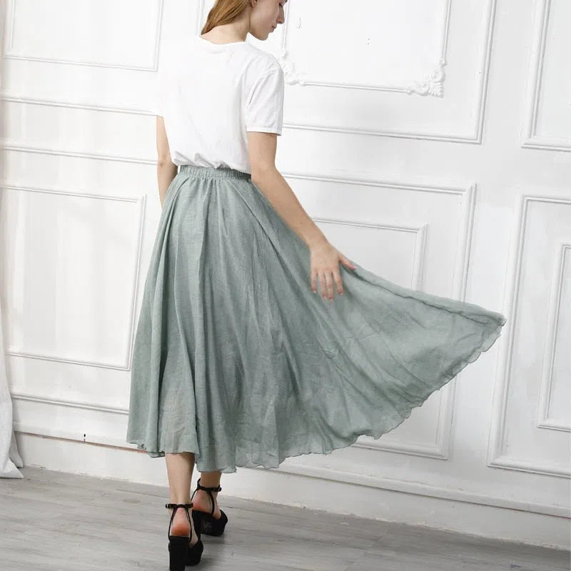 Women's Maxi Skirt Elastic High Waist Pleated Beach Skirts Boho-Maas