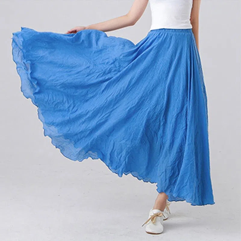 Women's Maxi Skirt Elastic High Waist Pleated Beach Skirts Boho-Maas