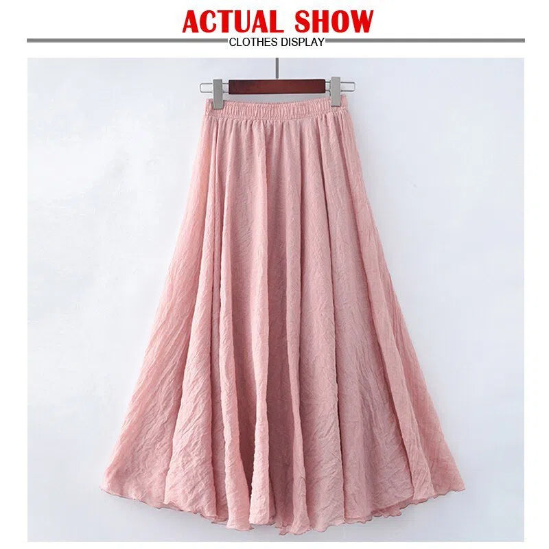 Women's Maxi Skirt Elastic High Waist Pleated Beach Skirts Boho-Maas