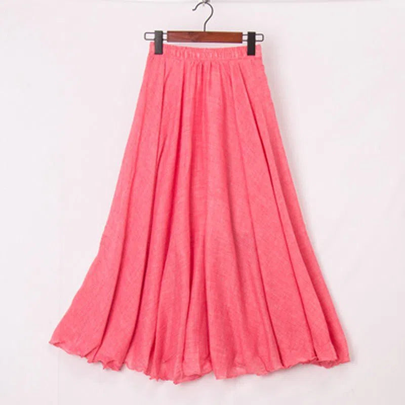 Women's Maxi Skirt Elastic High Waist Pleated Beach Skirts Boho-Maas