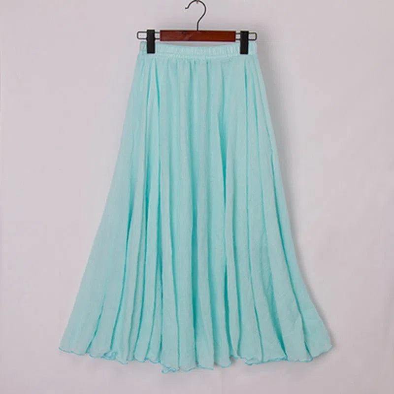 Women's Maxi Skirt Elastic High Waist Pleated Beach Skirts Boho-Maas