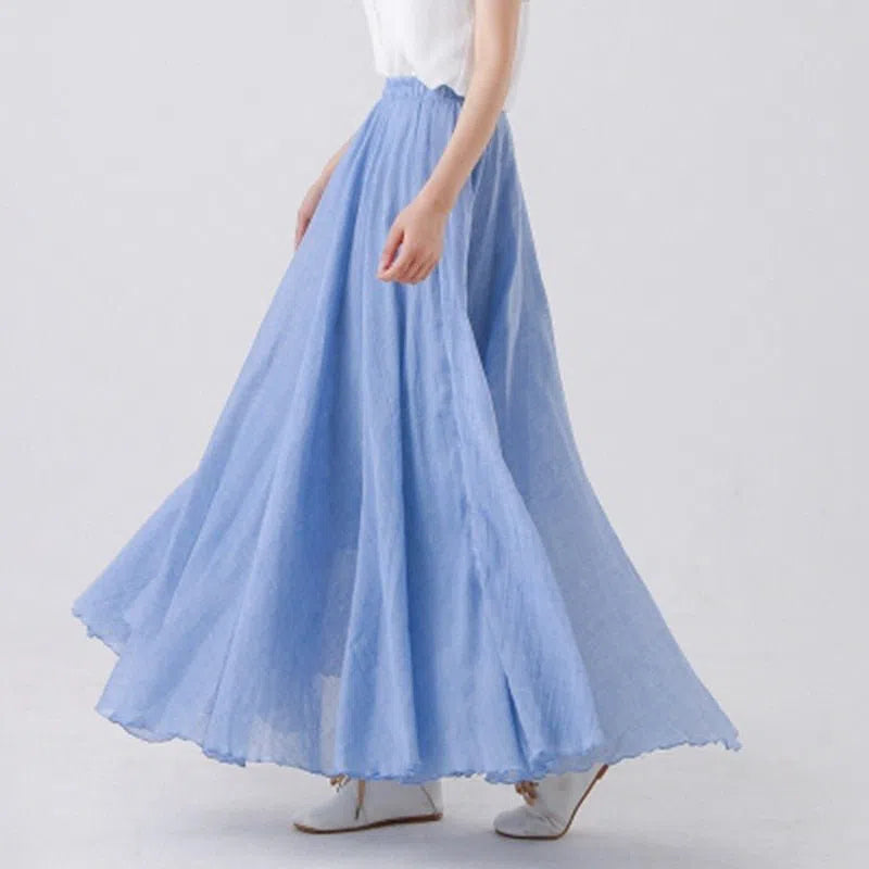 Women's Maxi Skirt Elastic High Waist Pleated Beach Skirts Boho-Maas