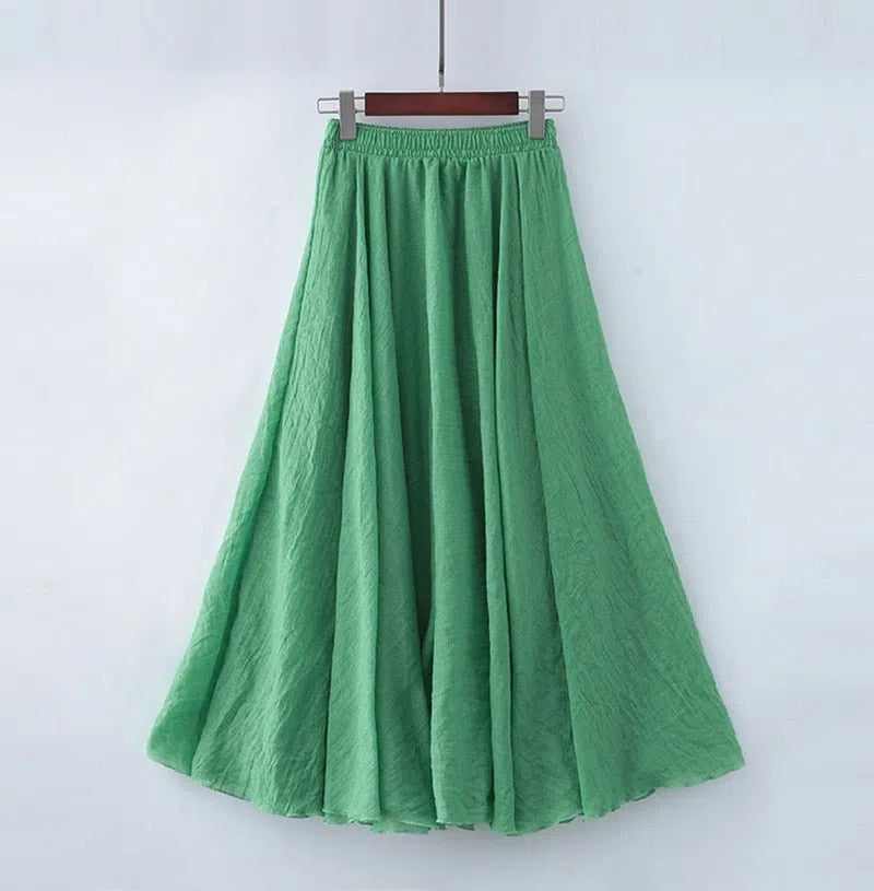 Women's Maxi Skirt Elastic High Waist Pleated Beach Skirts Boho-Maas