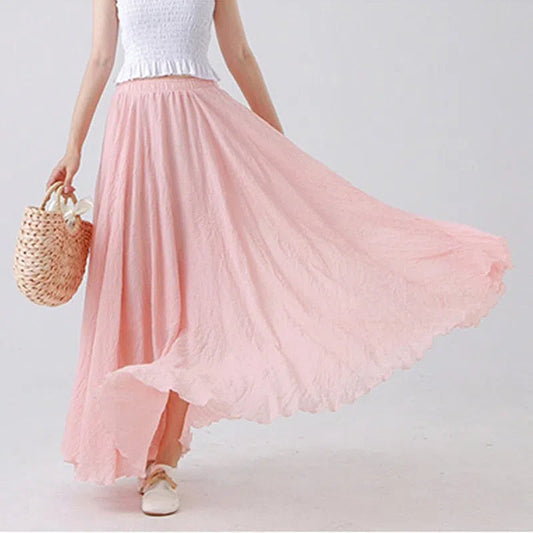 Women's Maxi Skirt Elastic High Waist Pleated Beach Skirts Boho-Maas