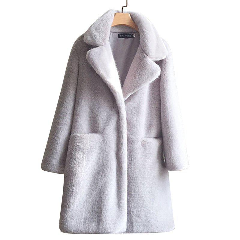 Women's Mink Faux Fur Coat Turn Down Collar Coat Casual Jacket-Maas