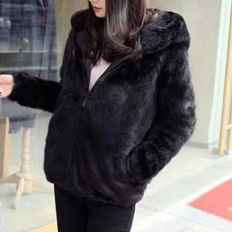 Women's Mink Faux Fur Coat Turn Down Collar Coat Casual Jacket-Maas