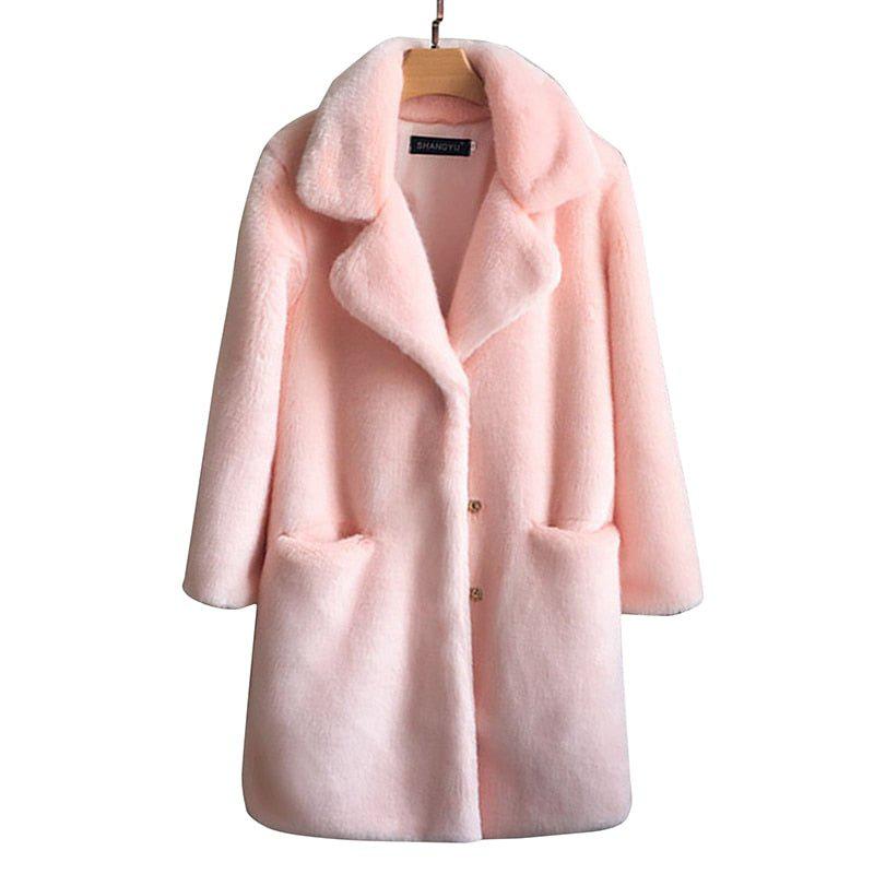 Women's Mink Faux Fur Coat Turn Down Collar Coat Casual Jacket-Maas