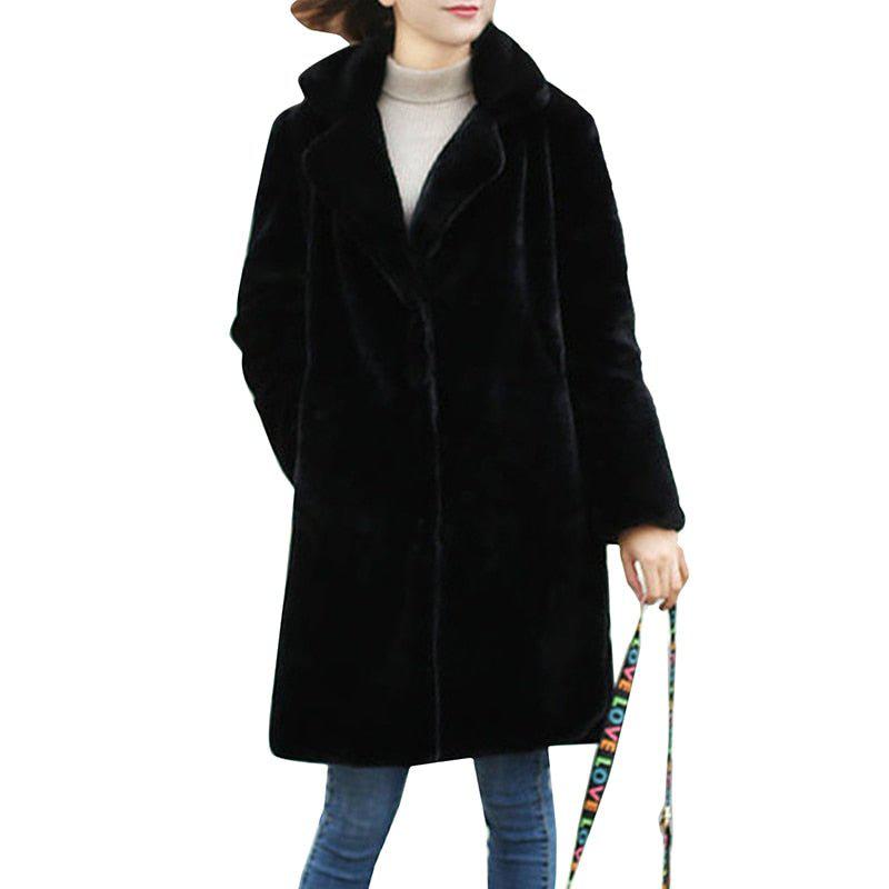 Women's Mink Faux Fur Coat Turn Down Collar Coat Casual Jacket-Maas