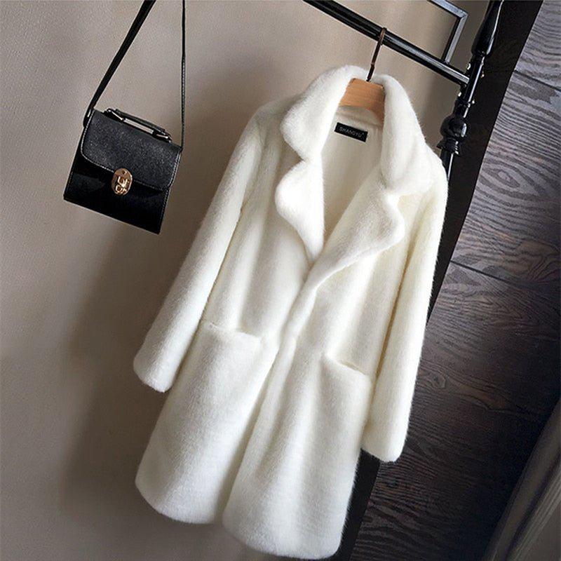 Women's Mink Faux Fur Coat Turn Down Collar Coat Casual Jacket-Maas