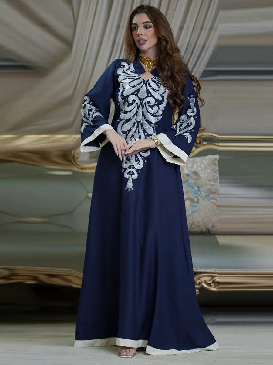 Women's Muslim's Abaya Dress Long Sleeve Moroccan Islamic Turkish Dress-Maas