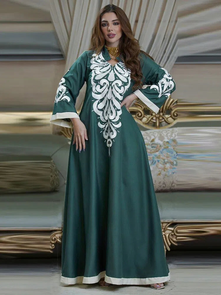 Women's Muslim's Abaya Dress Long Sleeve Moroccan Islamic Turkish Dress-Maas