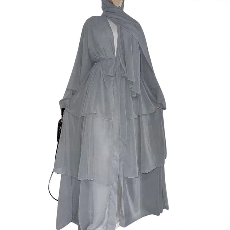 Women's Muslim's Chiffon Open Abaya Turkish Moroccan Arabic Abaya Dress-Maas