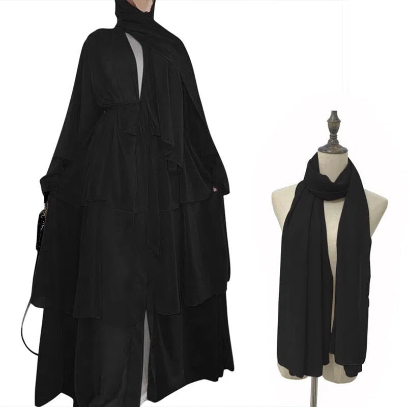 Women's Muslim's Chiffon Open Abaya Turkish Moroccan Arabic Abaya Dress-Maas