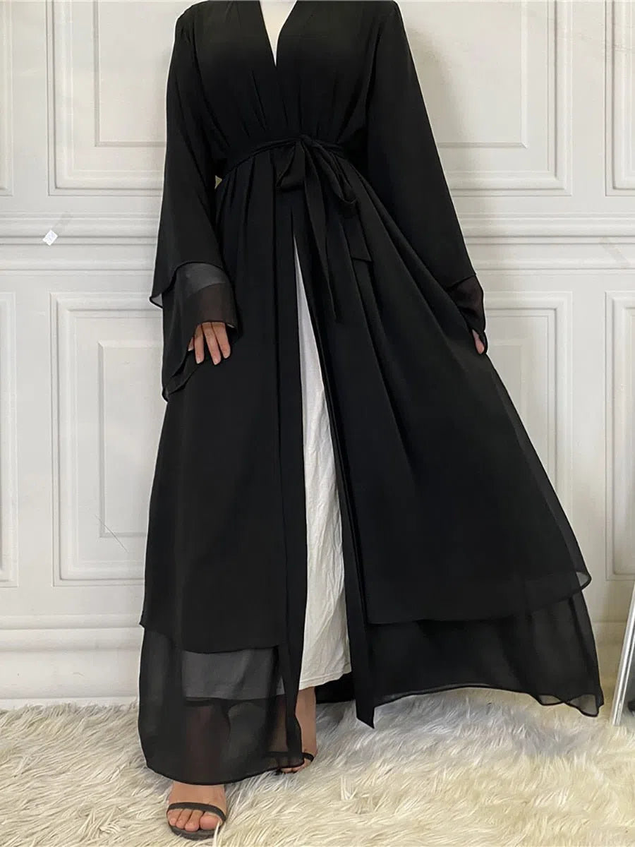 Women's Muslim's Chiffon Open Abaya Turkish Moroccan Arabic Long Dress-Maas