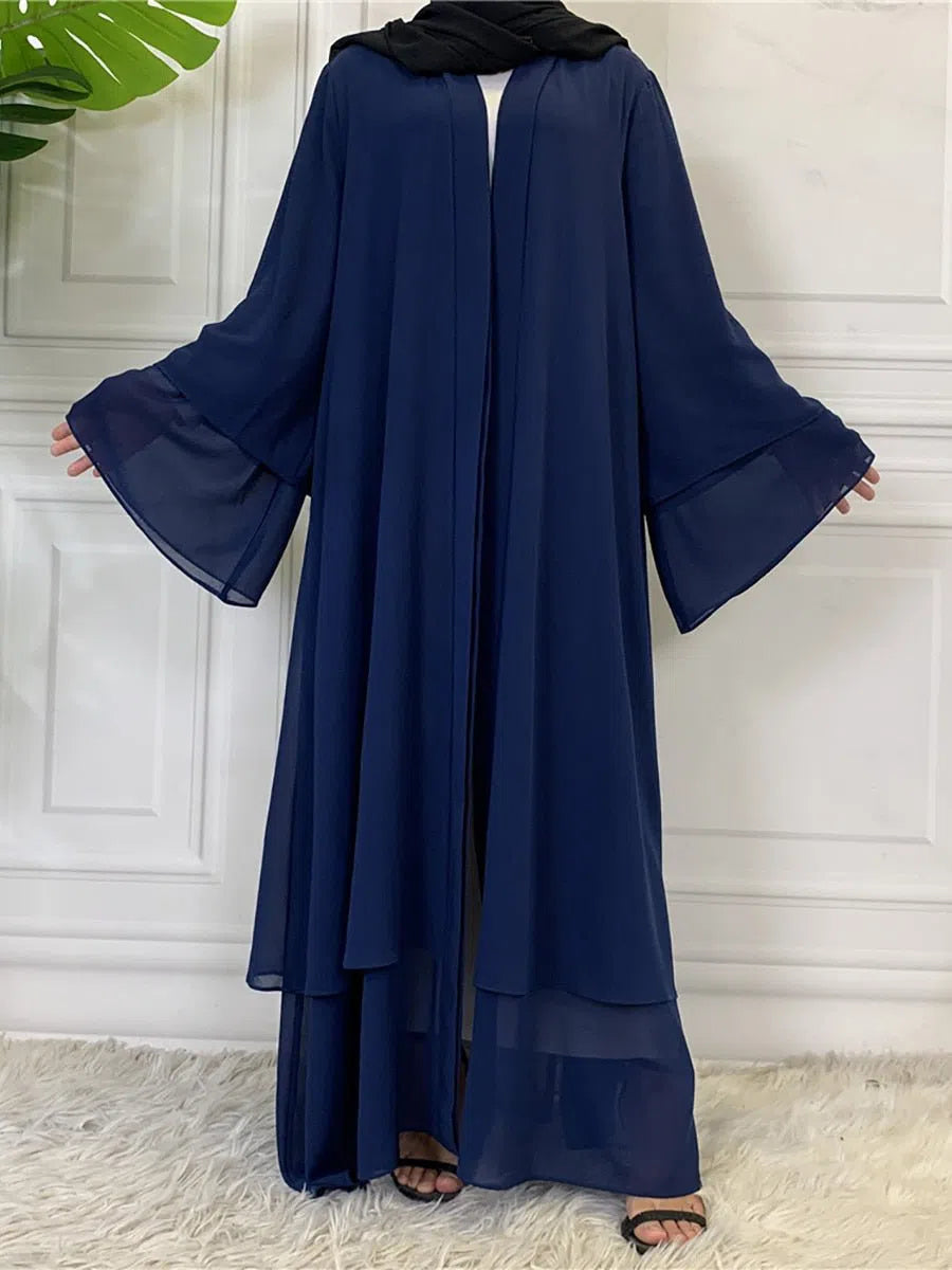 Women's Muslim's Chiffon Open Abaya Turkish Moroccan Arabic Long Dress-Maas