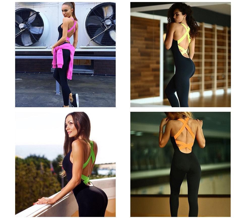 Women's One Piece Backless Sport Suit Workout Tight, Dance Sportswear Yoga Set-Maas