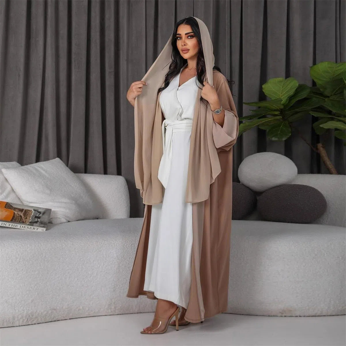 Women's Open Abaya Solid Patchwork Arab Moroccan Turkish Eid Islamic-Maas