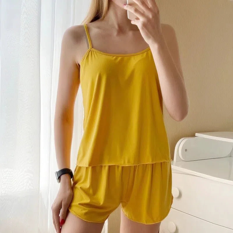 Summer Pajamas Set for Women Sexy Home Clothes SleepwearTank Top Suits with Shorts Cute Underwear Soft Nightwear Sleeveless-Maas