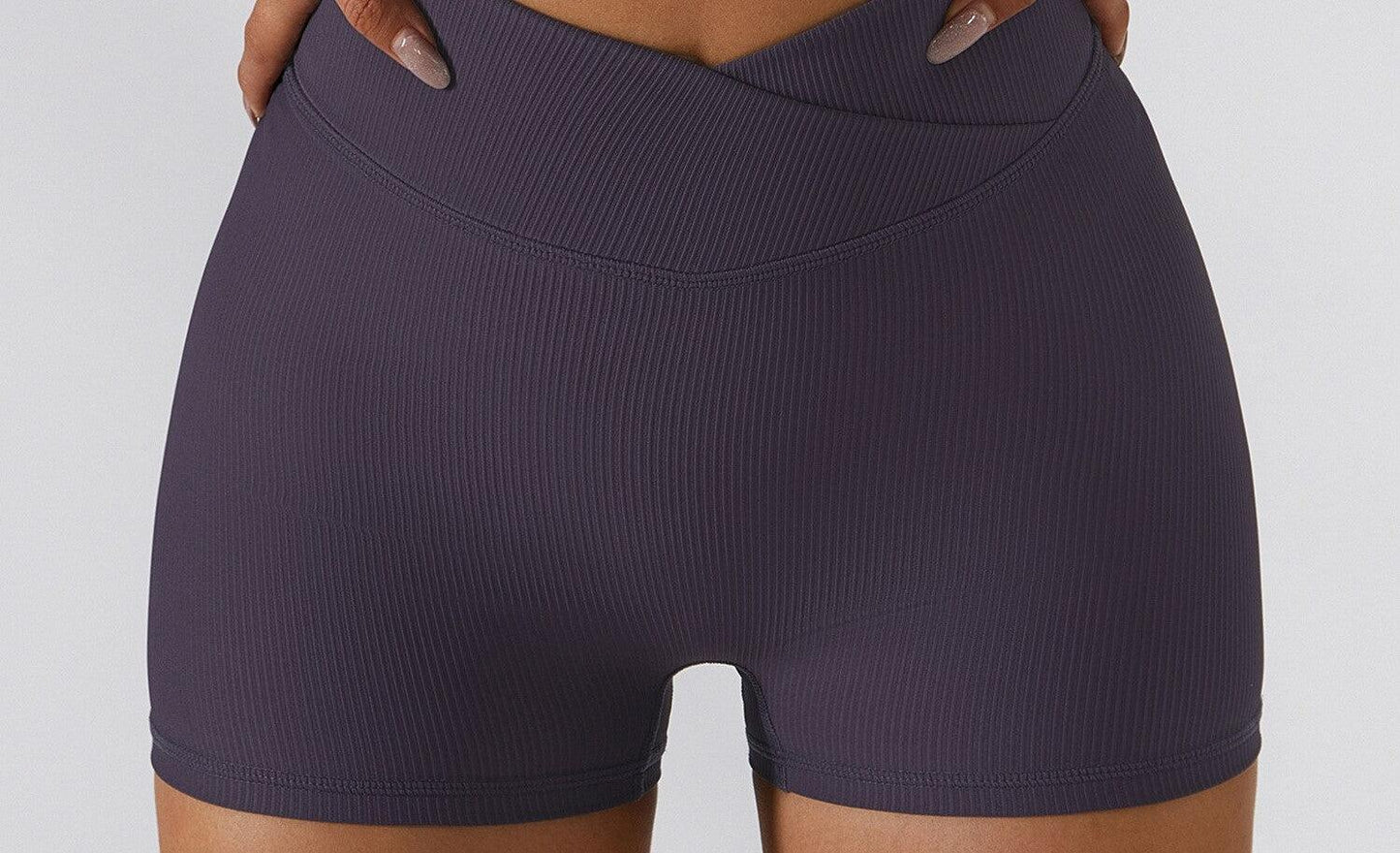 Women's Seamless Crossover Ribbed Yoga Shorts High Waist Workout Leggings Activewear-Maas