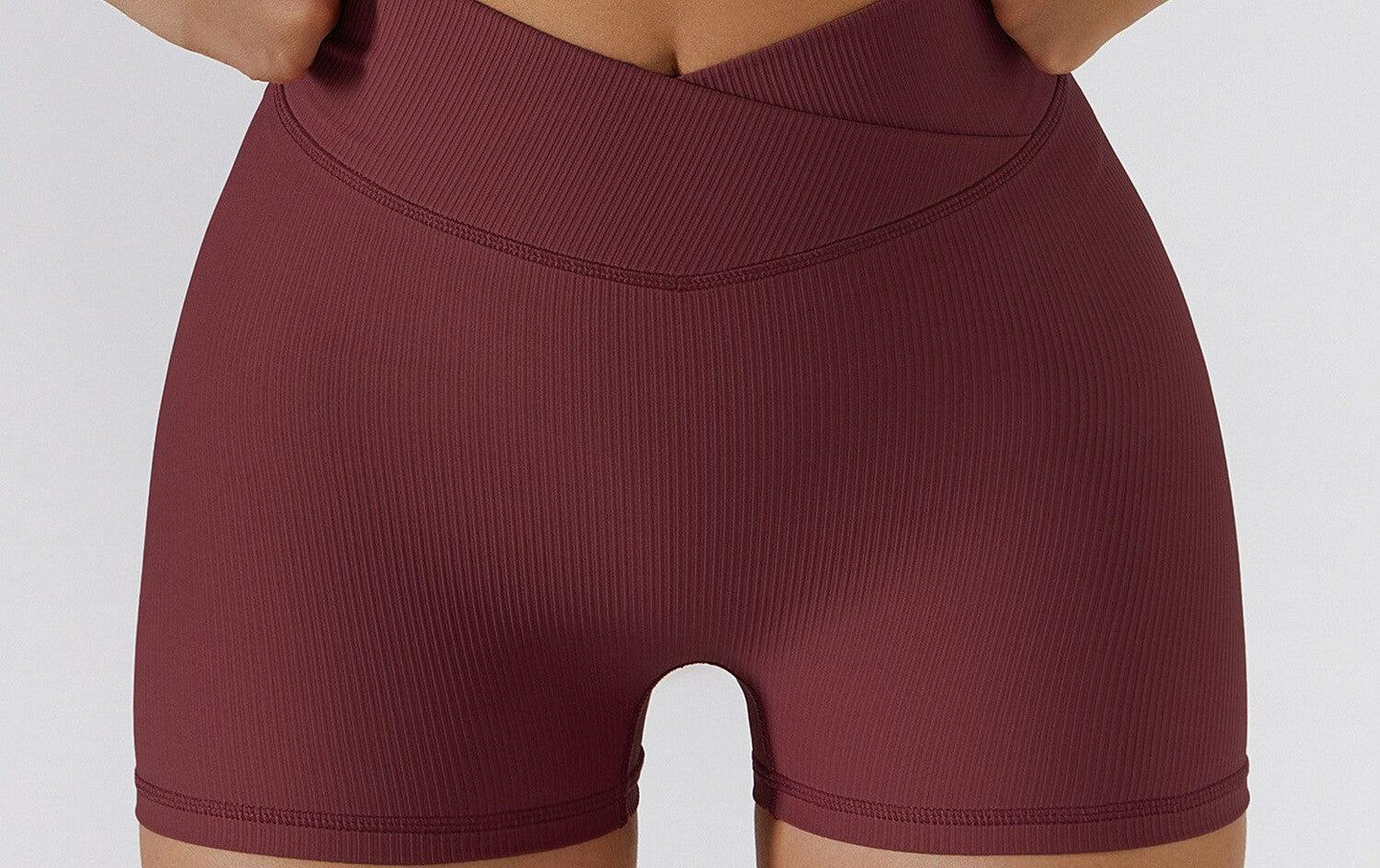 Women's Seamless Crossover Ribbed Yoga Shorts High Waist Workout Leggings Activewear-Maas