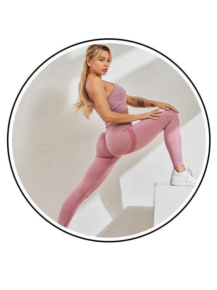 Women's Seamless Fitness Yoga Set Workout Shockproof High Waist Leggings-Maas