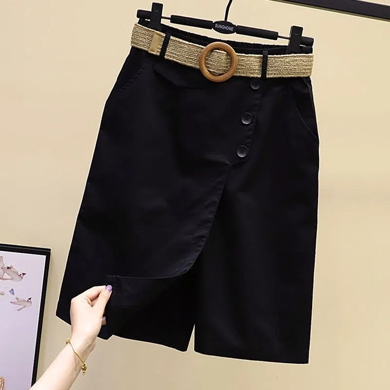 Women's Shorts Elastic Waist Wide Leg Casual Retro-Maas