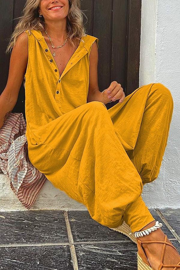 Women's Sleeveless Jumpsuit Loose Hooded Wide Leg Beach Romper-Maas