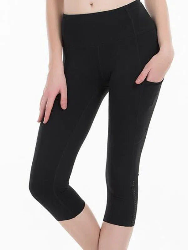 Women's Sports Capris Gym Leggings Stretch Fabric Leggings-Maas