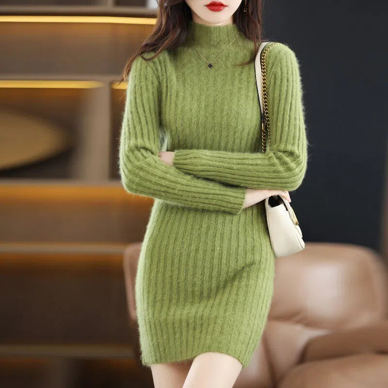 Women's Sweater Mink Cashmere High Neck Knitted Pullover-Maas