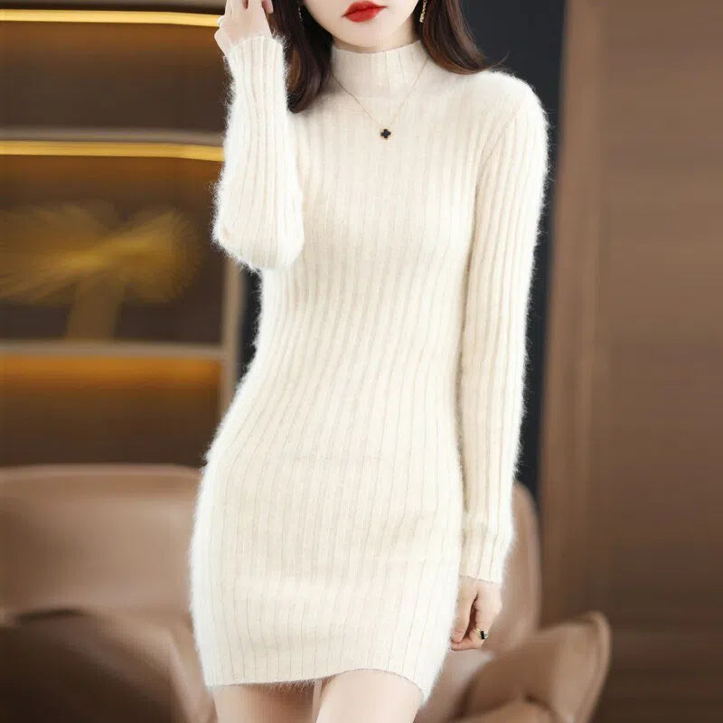 Women's Sweater Mink Cashmere High Neck Knitted Pullover-Maas