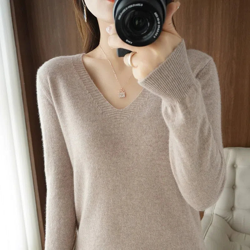 Women's Sweater Pullovers Bottoming Shirt Solid Jumpers-Maas