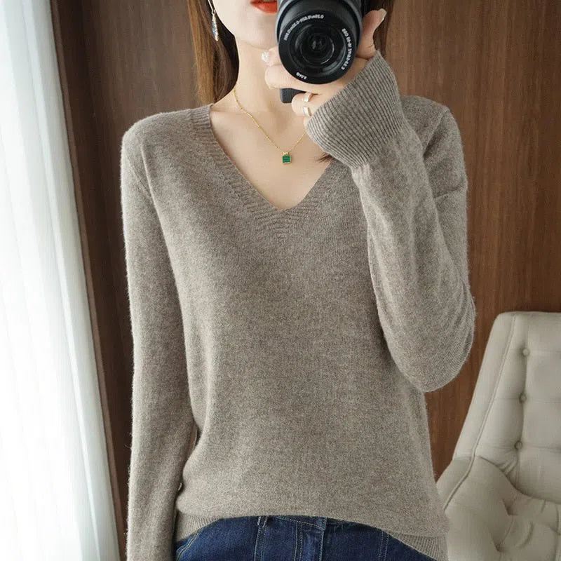 Women's Sweater Pullovers Bottoming Shirt Solid Jumpers-Maas