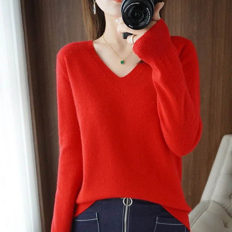 Women's Sweater Pullovers Bottoming Shirt Solid Jumpers-Maas