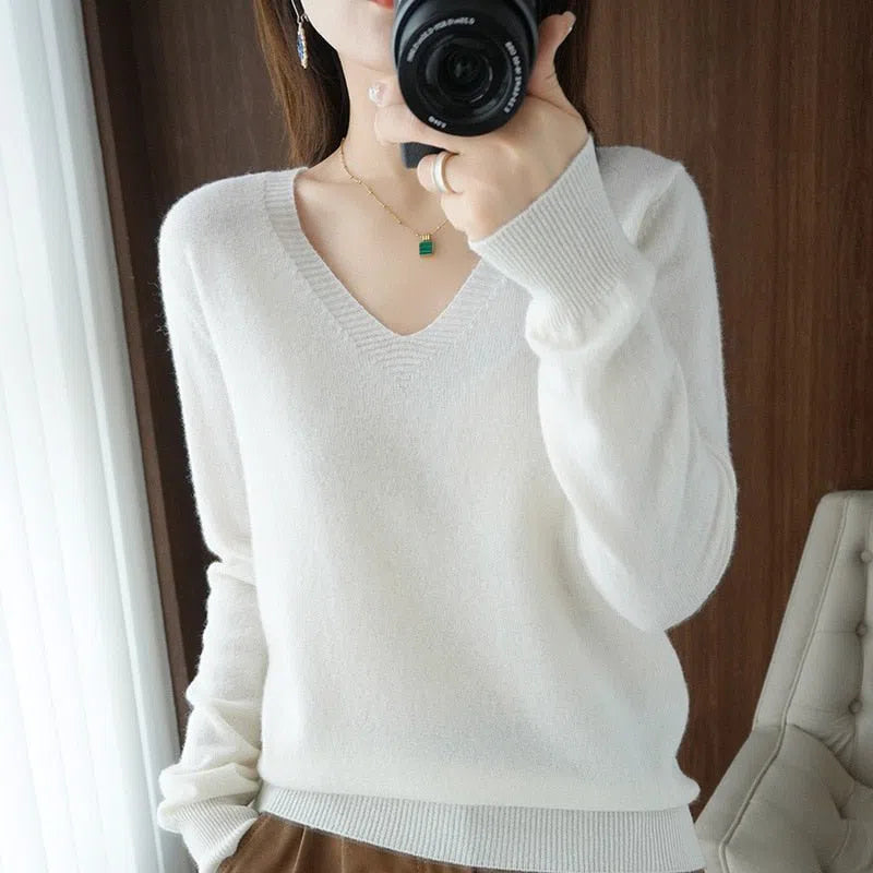 Women's Sweater Pullovers Bottoming Shirt Solid Jumpers-Maas