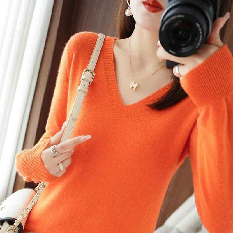 Women's Sweater Pullovers Bottoming Shirt Solid Jumpers-Maas