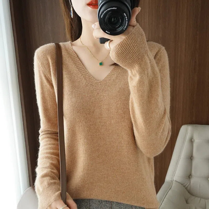 Women's Sweater Pullovers Bottoming Shirt Solid Jumpers-Maas