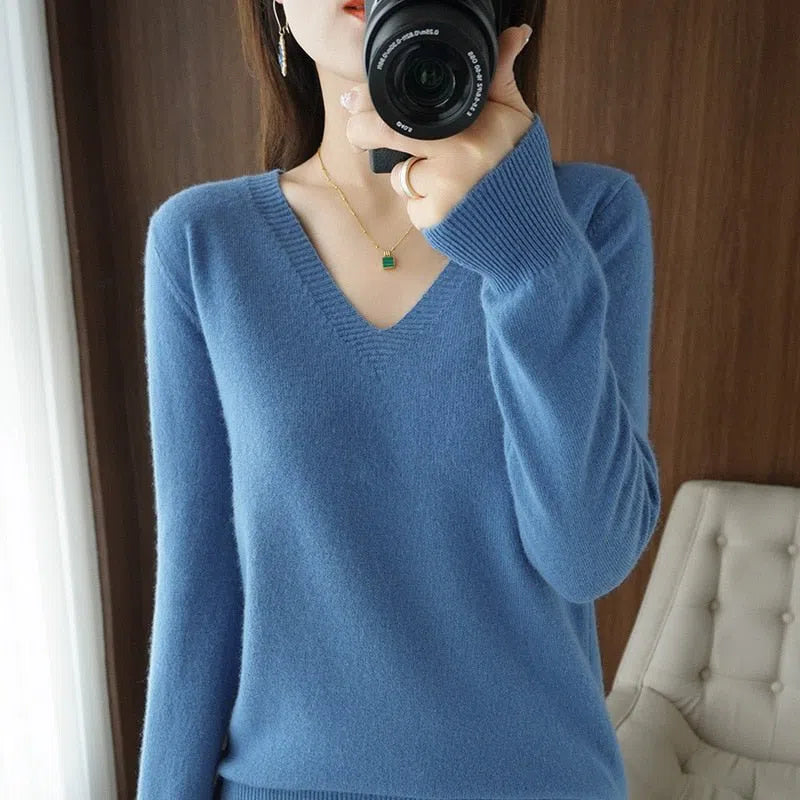 Women's Sweater Pullovers Bottoming Shirt Solid Jumpers-Maas