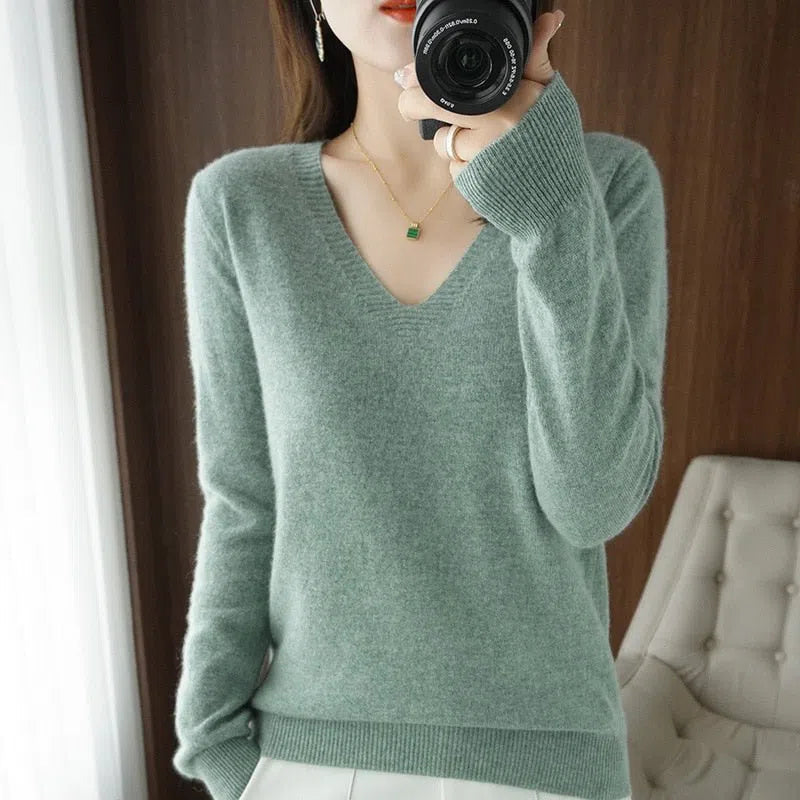 Women's Sweater Pullovers Bottoming Shirt Solid Jumpers-Maas