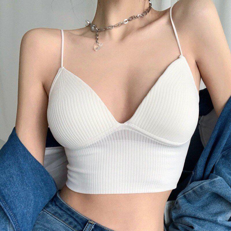 Women's Top Camisole Stretch Chest Pads Cropped Top Tanks Camis-Maas