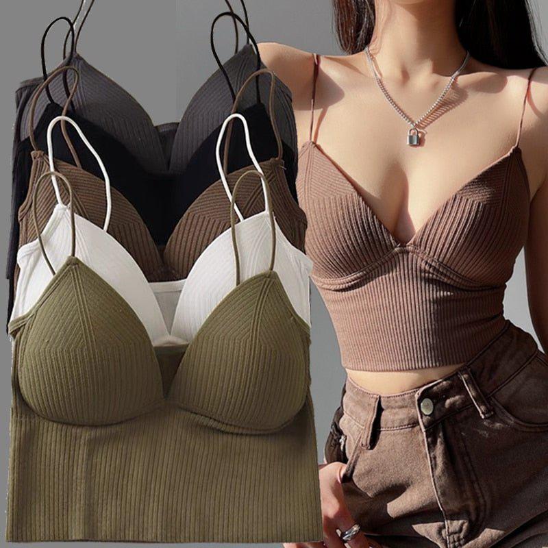 Women's Top Camisole Stretch Chest Pads Cropped Top Tanks Camis-Maas