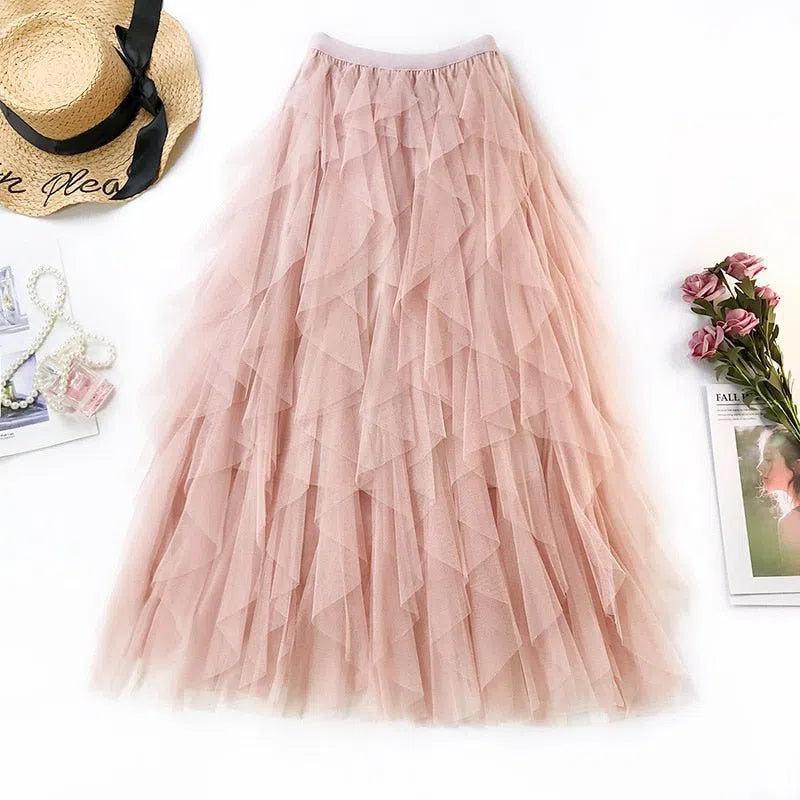 Women's Tulle Skirt Long Maxi High Waist Pleated-Maas