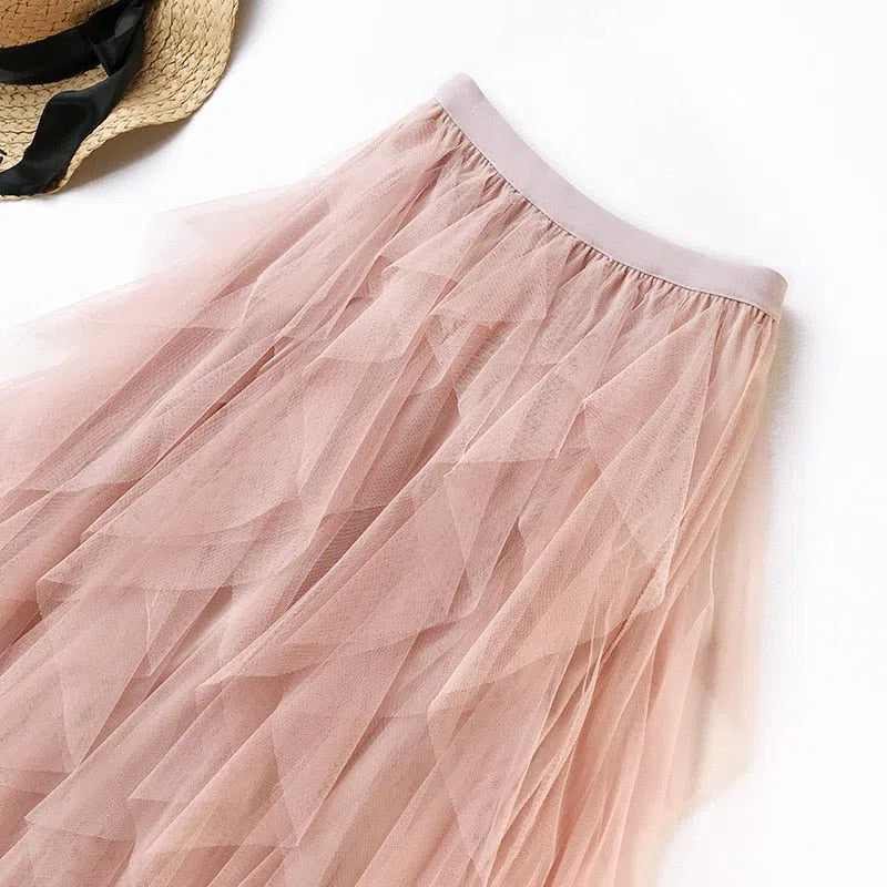 Women's Tulle Skirt Long Maxi High Waist Pleated-Maas