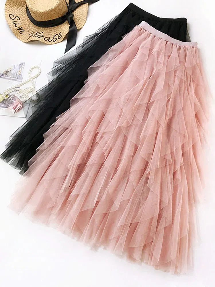 Women's Tulle Skirt Long Maxi High Waist Pleated-Maas