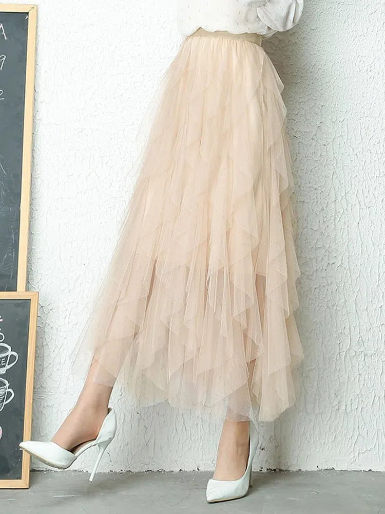 Women's Tulle Skirt Long Maxi High Waist Pleated-Maas