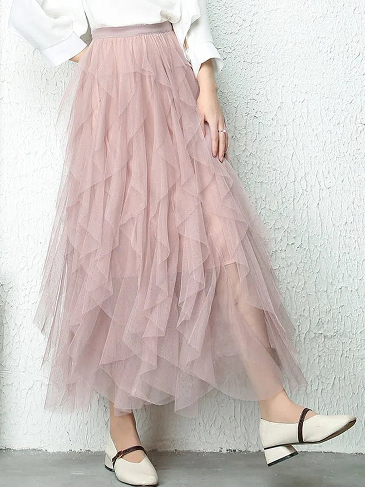 Women's Tulle Skirt Long Maxi High Waist Pleated-Maas