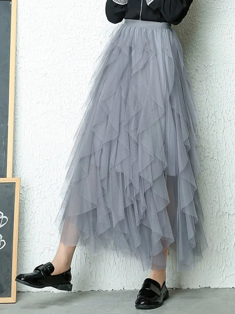 Women's Tulle Skirt Long Maxi High Waist Pleated-Maas