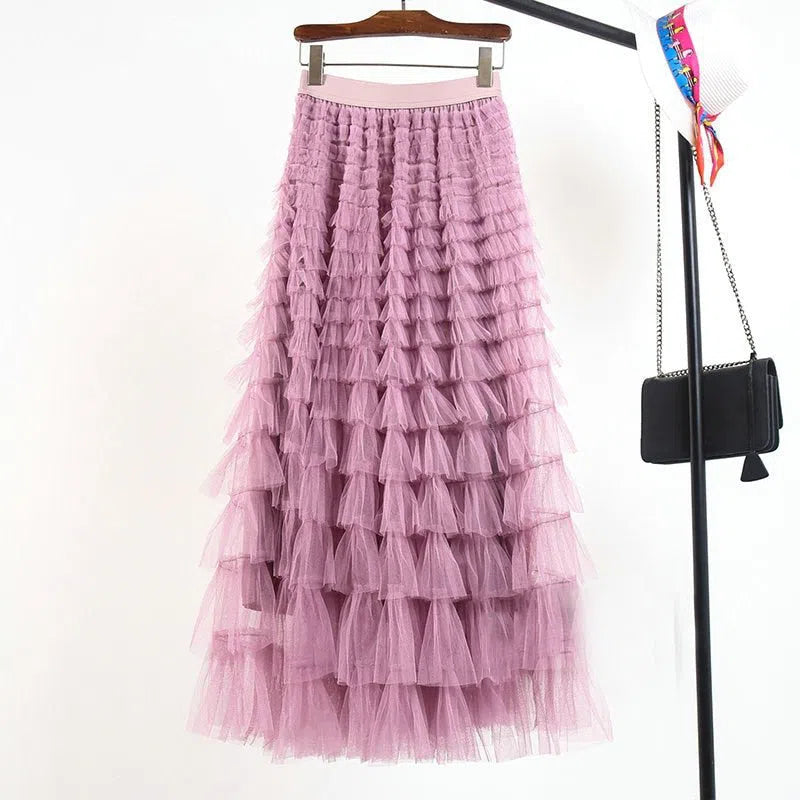 Women's Tutu Cake Skirt Cascading Ruffles Long Elastic Waist-Maas