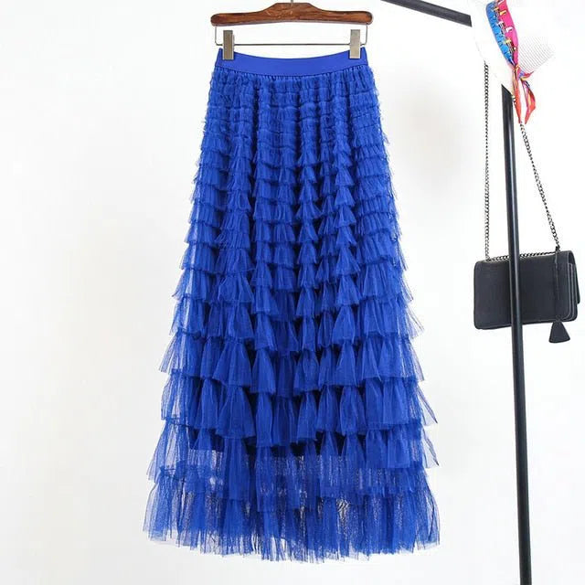 Women's Tutu Cake Skirt Cascading Ruffles Long Elastic Waist-Maas